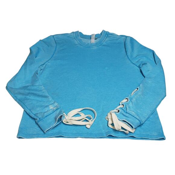 Alternative Lace-Up Sleeve Sweatshirt L Tie-Dye Turquoise Boho Grunge - Picture 1 of 8